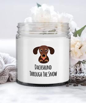 Weiner Dog Candle Dachshund Through The Snow Candle Vanilla Scented Soy Wax Blend 9 oz. with Lid - Thegiftio UK