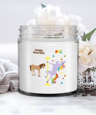 Funny Golfing Gift Other Golfers Vs Me Rainbow Unicorn Candle Vanilla Scented Soy Wax Blend 9 oz. with Lid - Thegiftio