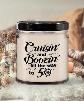 Cruisin' and Boozin' All The Way to 50 Candle 9 oz Vanilla Scented Soy Wax Blend Candles Funny Gift - Thegiftio UK