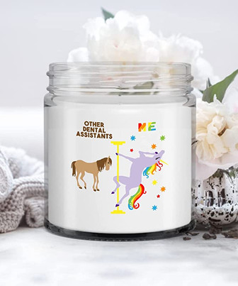 Other Dental Assistants Vs Me Rainbow Unicorn Candle Vanilla Scented Soy Wax Blend 9 oz. with Lid - Thegiftio