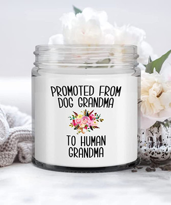 Grandma Announcement Promoted from Dog Grandma to Human Grandma Candle Vanilla Scented Soy Wax Blend 9 oz. with Lid - Thegiftio