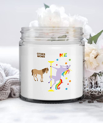 Other Moms Vs Me Rainbow Unicorn Candle Vanilla Scented Soy Wax Blend 9 oz. with Lid - Thegiftio