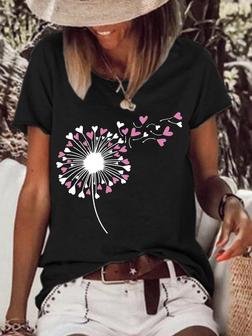 Womens Dandelion Heart Shirts Valentine's Day T-shirt - Seseable