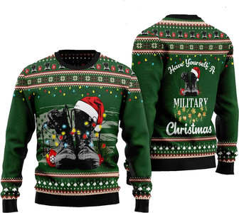 Army Combat Boots Christmas Lighting Sweater, Have Yourself a Military Christmas Ugly Sweater, Happy Veteran Ugly Sweater Black - Thegiftio UK