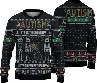 Autism It's Not A Disability It's A Different Ability Ugly Sweater, Autism Christmas Ugly Sweater Black - Thegiftio UK
