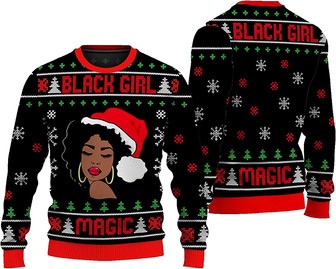 Black Girl Magic Ugly Christmas Sweater, Black Que.en Christmas Sweatshirt, Christmas 3D Shirt for Men, Christmas Ugly - Thegiftio UK