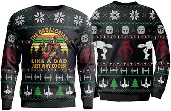 Dadalorian Christmas Ugly Sweater, Dadalorian Sweater, Dadalorian Ugly Sweater, Ugly Crewneck Sweater Black - Thegiftio UK