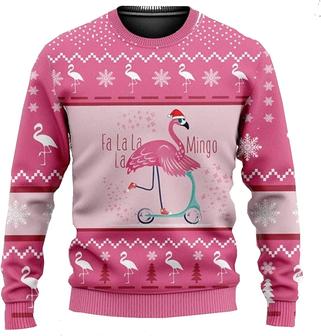 FA La La Mingo Ugly Sweater, Flamingo Christmas 2022 Ugly Sweater, Ugly Christmas Sweater, Flamingo Ugly Sweater Black - Thegiftio UK