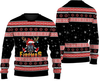 Firemas Ugly Sweater, Firefighter Ugly Christmas Sweater, Firefighter, Firemas 2022 Sweater Black - Thegiftio UK