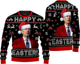 Happy Easter Ugly Sweater, Funny Santa Biden Christmas Sweater, Chirstmas Ugly Sweater, Biden Christmas Ugly Sweater Black - Thegiftio