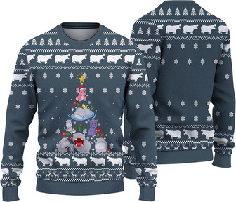 Hippo Christmas Ugly Sweater, Merry Christmas 2022 Ugly Sweater, Hippo Christmas Sweater Black - Thegiftio UK