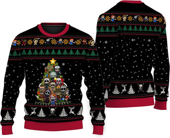 Horror Characters Ugly Christmas Sweater, Horror Ugly Christmas Sweater, Horror Characters Merry Christmas Sweater Black - Thegiftio UK