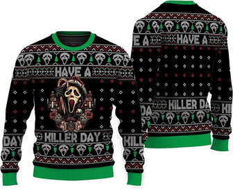 Horror Christmas Ugly Sweater, Horror Characters Christmas Sweater, Christmas Sweater Black - Thegiftio UK