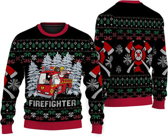 Memorial Firefighter Christmas Ugly Sweater, for Firefighter, Christmas Firefighter Ugly Sweater Black - Thegiftio UK
