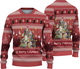 Merry Catmas Ugly Sweater, Catmas Sweater, Xmas Sweater Party, Christmas Sweater Black - Thegiftio UK