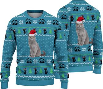 Merry Christmas Ugly Sweater, Custom Cat Ugly Sweater, Christmas Ugly Sweater, Personalized Cat Sweater Black - Thegiftio UK