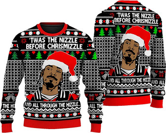 TWAS The Nizzle Before Chrismizzle Ugly Sweater, Christmas 3D Sweater, 3D Shirt for Christmas, Christmas Ugly Black - Thegiftio UK