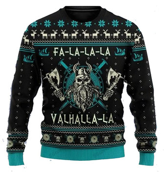 Valhalla-la Vik.ng% Christmas Ugly Sweater, FA-la-la-la Sweater, Valhalla-la Xmas Ugly Sweater, Unisex Xmas Sweater 3D Black - Thegiftio UK