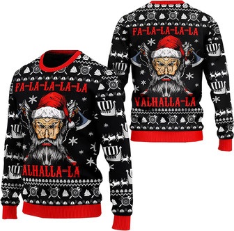 Vi.kig Valhalla-la Ugly Sweater, FA-la-la-la-la Ugly Sweater, Ugly Sweater 3D, FA la la la Sweater Black - Thegiftio UK