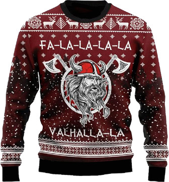 Viki.ng% Valhalla-la Christmas Ugly Sweater, Ugly Crewneck Sweater, FA-la-la-la Sweater, Valhalla-la Xmas Ugly Sweater Black - Thegiftio UK