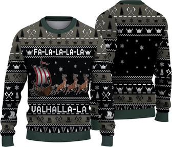 Viki.ng% Valhalla-la Christmas Ugly Sweater, Christmas Ugly Sweater Men, FA-la-la-la Xmas Ugly Sweater Black - Thegiftio UK