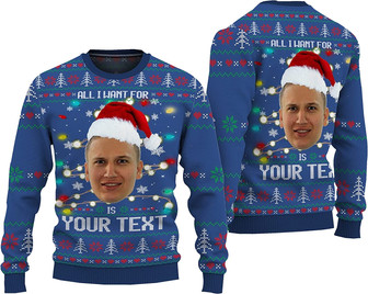 All I Want for Custom Face Sweater for Christmas, Custom Ugly Sweater, Ugly Xmas Sweater with Picture, Custom Face Sweater Black - Thegiftio UK