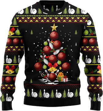 Animal Pine Tree Christmas Sweaters for Women - Mens Sweater Winter Holiday Crew Neck Shirt07 Bowling02 - Thegiftio