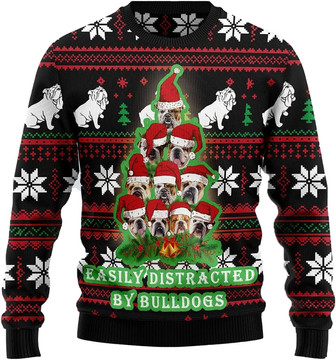Animal Pine Tree Christmas Sweaters for Women - Mens Sweater Winter Holiday Crew Neck Shirt07 Bulldog03 - Thegiftio