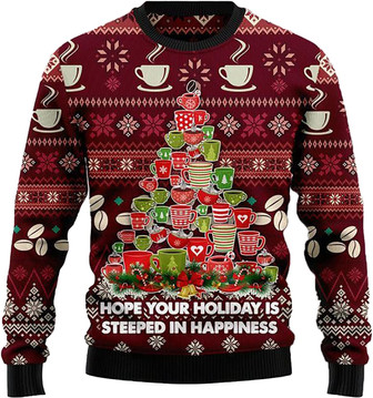 Animal Pine Tree Christmas Sweaters for Women - Mens Sweater Winter Holiday Crew Neck Shirt07 Coffee05 - Thegiftio