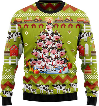 Animal Pine Tree Christmas Sweaters for Women - Mens Sweater Winter Holiday Crew Neck Shirt07 Cow06 - Thegiftio