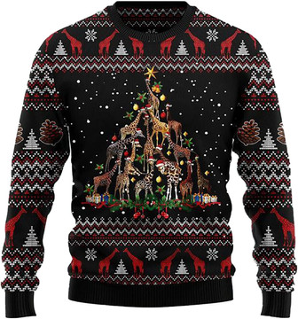 Animal Pine Tree Christmas Sweaters for Women - Mens Sweater Winter Holiday Crew Neck Shirt07 Giraffe09 - Thegiftio
