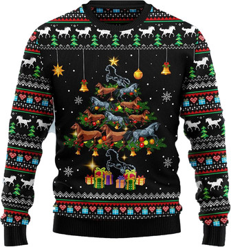 Animal Pine Tree Christmas Sweaters for Women - Mens Sweater Winter Holiday Crew Neck Shirt07 Horse11 - Thegiftio