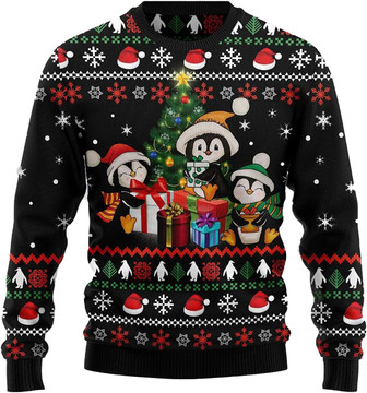 Animal Pine Tree Christmas Sweaters for Women - Mens Sweater Winter Holiday Crew Neck Shirt07 Penguin12 - Thegiftio