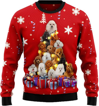 Animal Pine Tree Christmas Sweaters for Women - Mens Sweater Winter Holiday Crew Neck Shirt07 Poodle04 - Thegiftio
