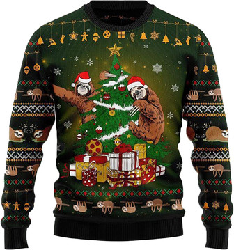 Animal Pine Tree Christmas Sweaters for Women - Mens Sweater Winter Holiday Crew Neck Shirt07 Sloth15 - Thegiftio