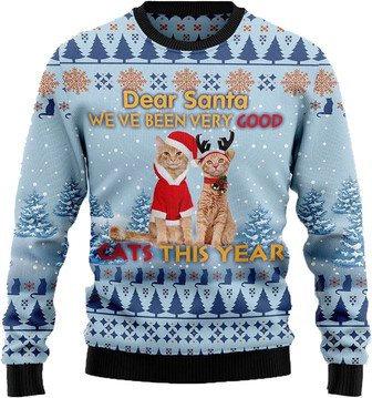 Animal Santas Christmas Sweaters for Women - Mens Sweater Winter Holiday Crew Neck Shirt08 Cat01 - Thegiftio