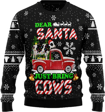Animal Santas Christmas Sweaters for Women - Mens Sweater Winter Holiday Crew Neck Shirt08 Cow05 - Thegiftio