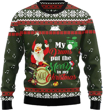 Animal Santas Christmas Sweaters for Women - Mens Sweater Winter Holiday Crew Neck Shirt08 Drum09 - Thegiftio