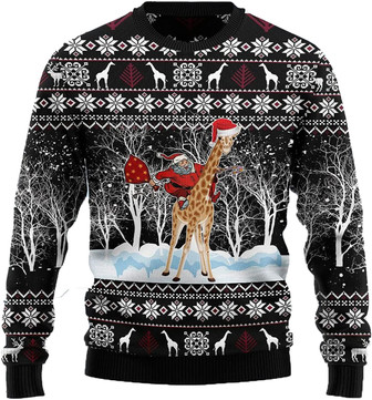 Animal Santas Christmas Sweaters for Women - Mens Sweater Winter Holiday Crew Neck Shirt08 Giraffe06 - Thegiftio
