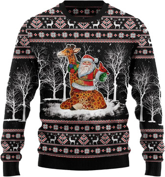 Animal Santas Christmas Sweaters for Women - Mens Sweater Winter Holiday Crew Neck Shirt08 Giraffe07 - Thegiftio
