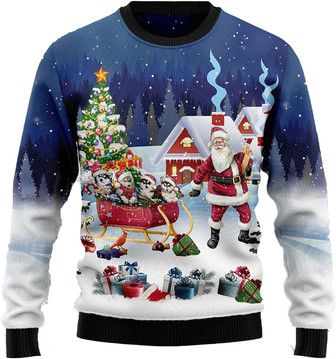 Animal Santas Christmas Sweaters for Women - Mens Sweater Winter Holiday Crew Neck Shirt08 Husky14 - Thegiftio