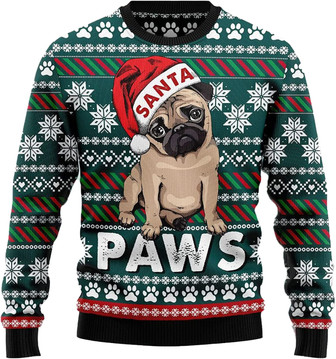 Animal Santas Christmas Sweaters for Women - Mens Sweater Winter Holiday Crew Neck Shirt08 Pug08 - Thegiftio