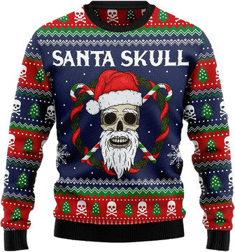 Animal Santas Christmas Sweaters for Women - Mens Sweater Winter Holiday Crew Neck Shirt08 Skull11 - Thegiftio