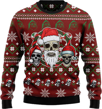 Animal Santas Christmas Sweaters for Women - Mens Sweater Winter Holiday Crew Neck Shirt08 Skull12 - Thegiftio