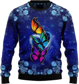 Beautiful Butterfly Christmas Sweaters for Women - Mens Sweater Winter Holiday Crew Neck Shirt19 Butterfly02 - Thegiftio UK