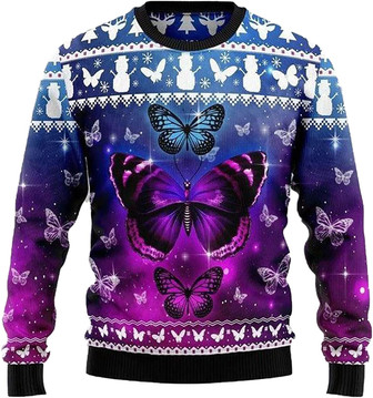 Beautiful Butterfly Christmas Sweaters for Women - Mens Sweater Winter Holiday Crew Neck Shirt19 Butterfly07 - Thegiftio UK