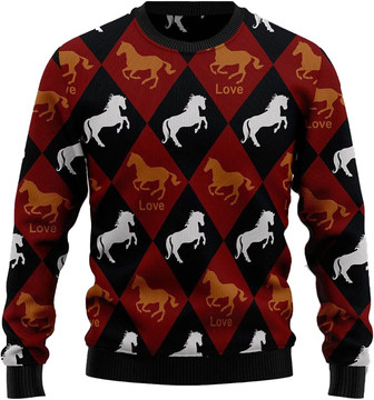 Beautiful Horse Racing Christmas Sweaters for Women - Mens Sweater Winter Holiday Crew Neck Shirt13 Horse05 - Thegiftio UK