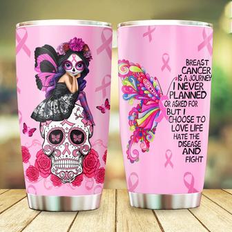 Breast Cancer Awareness Tumbler Butterfly Flower Skull Breast Cancer Survivor Gifts For Women 20oz Stainless Steel with Lid Cold & Hot Water Coffee - Thegiftio UK