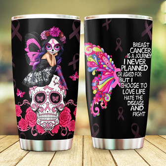 Breast Cancer Awareness Tumbler Butterfly Flower Skull Breast Cancer Survivor Gifts For Women 20oz Stainless Steel with Lid Cold & Hot Water Coffee Color 1 - Thegiftio