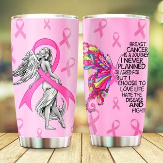 Breast Cancer Awareness Tumbler Butterfly Pink Ribbon Breast Cancer Survivor Gifts For Women 20oz Stainless Steel with Lid Cold & Hot Water Coffee - Thegiftio UK